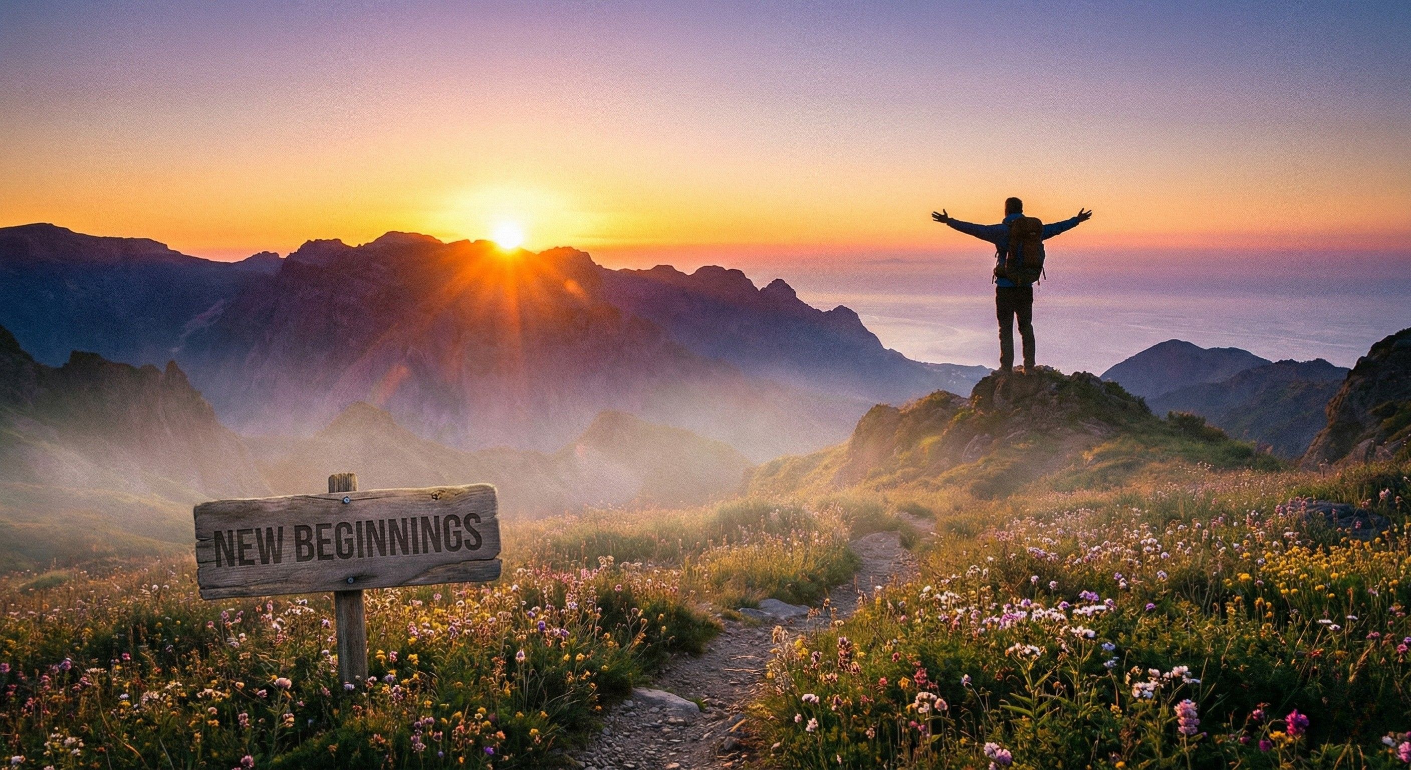 Sunrise over mountains, symbolizing a new beginning